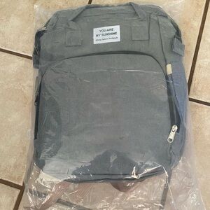 (1MC35) Gray Backpack Diaper Bag Pink Straps Brand New